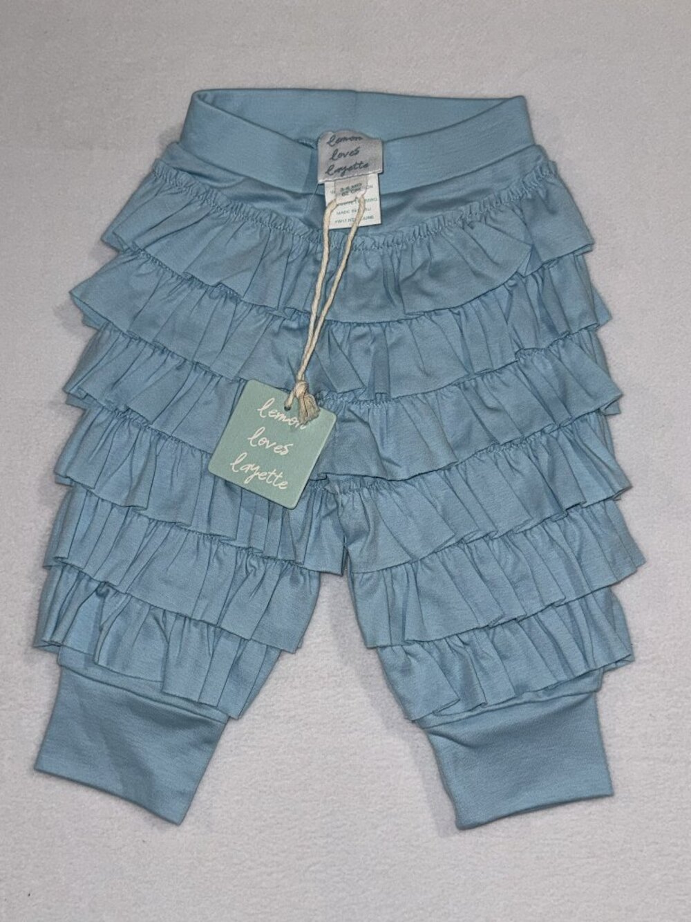 Light Blue Lemon Loves Layette Ruffle Pants Pima Cotton Boutique Baby Size 3-6M